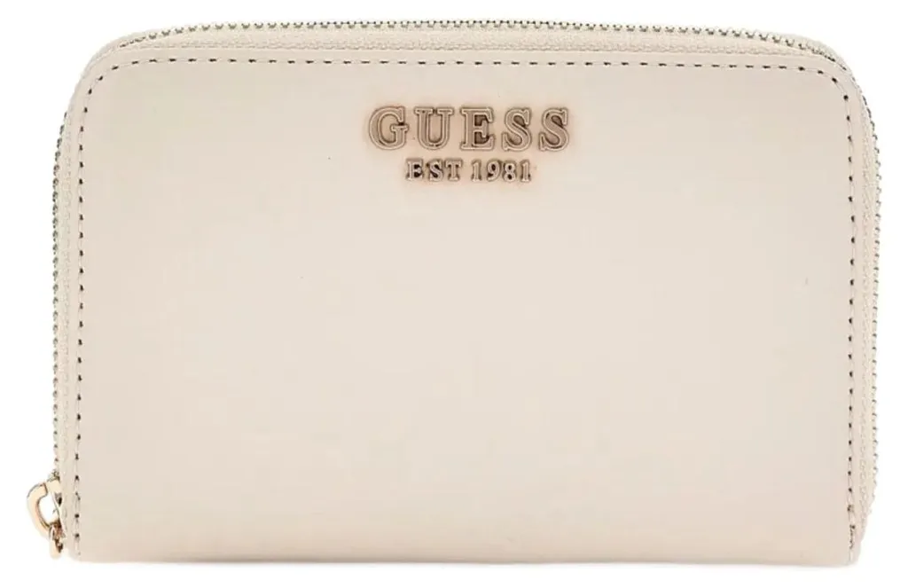 Portefeuille Guess Laurel Small Zip Bone en Similicuir Grainé et Doré