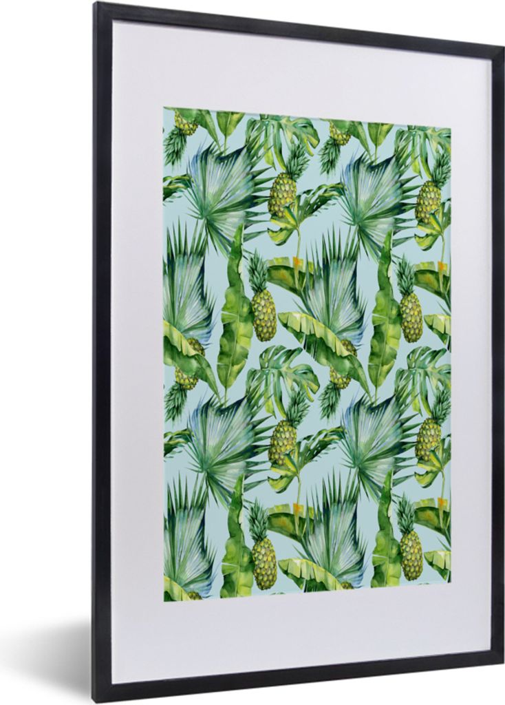 MuchoWow MuchoWow Gerahmtes Poster Blätter - Ananas - Vintage 40x60 cm - Poster mit zchwarzem Bilderrahmen - Poster in Rahmen