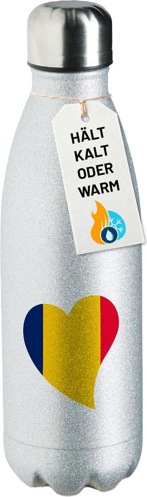 Huuraa Trinkflasche Tschad Flagge Herz 500ml Silver Edelstahl Wasserflasche Trinkflasche Geschenkidee