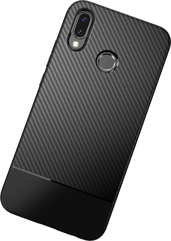 Huawei P20 Lite Handy Hülle von NALIA, Slim Soft Silikon Case Dünne Carbon Look Schwarz