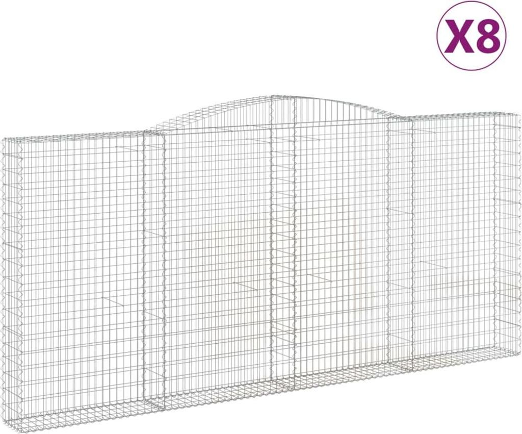 vidaXL Gabionen mit Hochbogen 8 Stk. 400x30x180/200cm Verzinktes Eisen