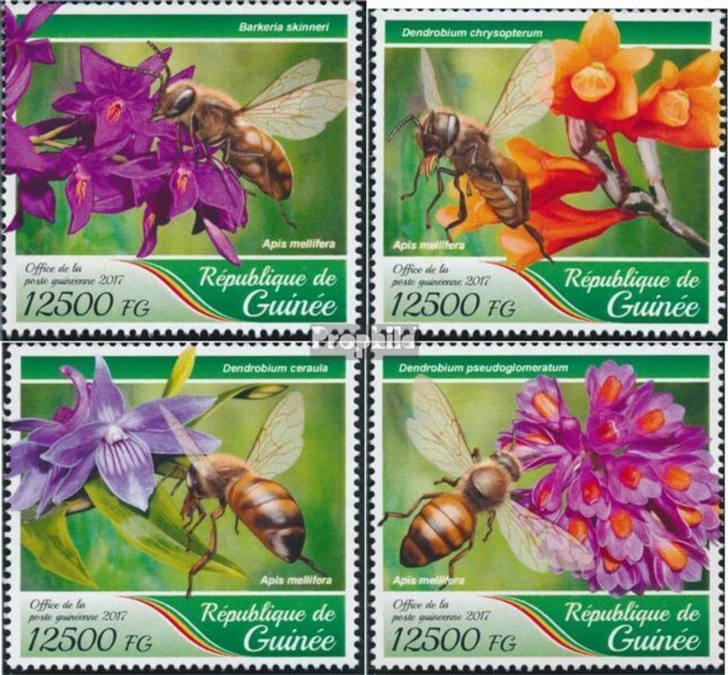 Briefmarken Guinea 2017 Mi 12540-12543 (kompl. Ausgabe) postfrisch Orchideen und Bienen