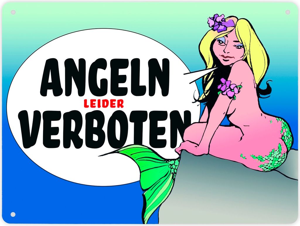 Angeln leider verboten Metallschild XL in 21x28 cm in blau