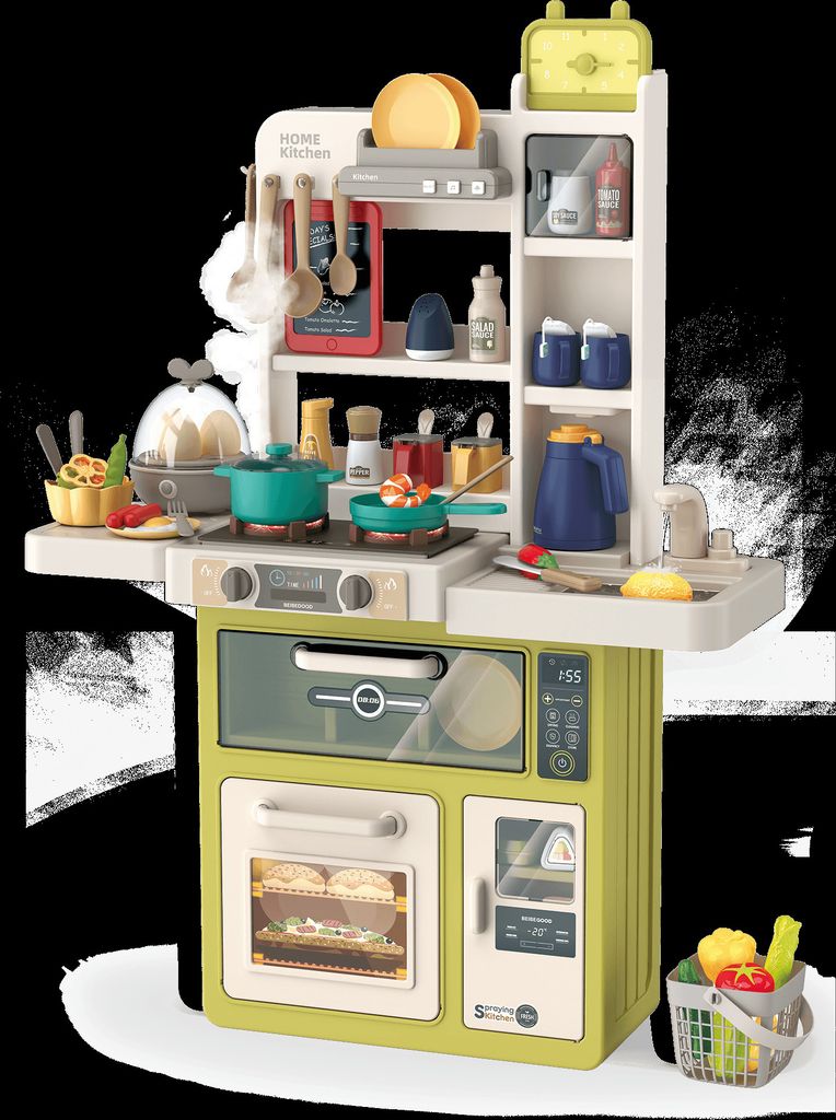 Kinderküche mit Küchenzubehör, Licht, Spray, Sound und Wassereffekten, Spielküche, Kinder Spielzeug Grün 85cm