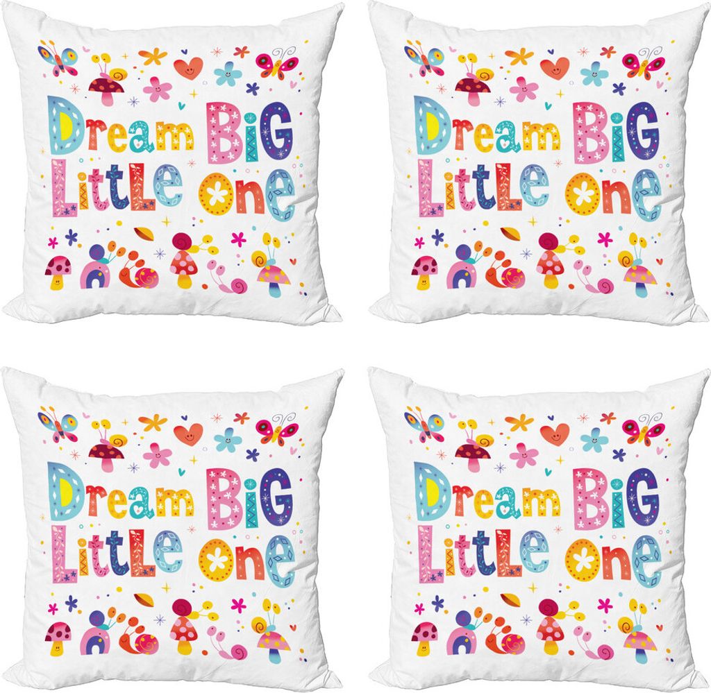 ABAKUHAUS Traum Kissenbezug Set (4 Stück), Little Words Zusammensetzung, Moderner Doppelseitiger Digitaldruck, 40 cm x 40 cm, Mehrfarbig