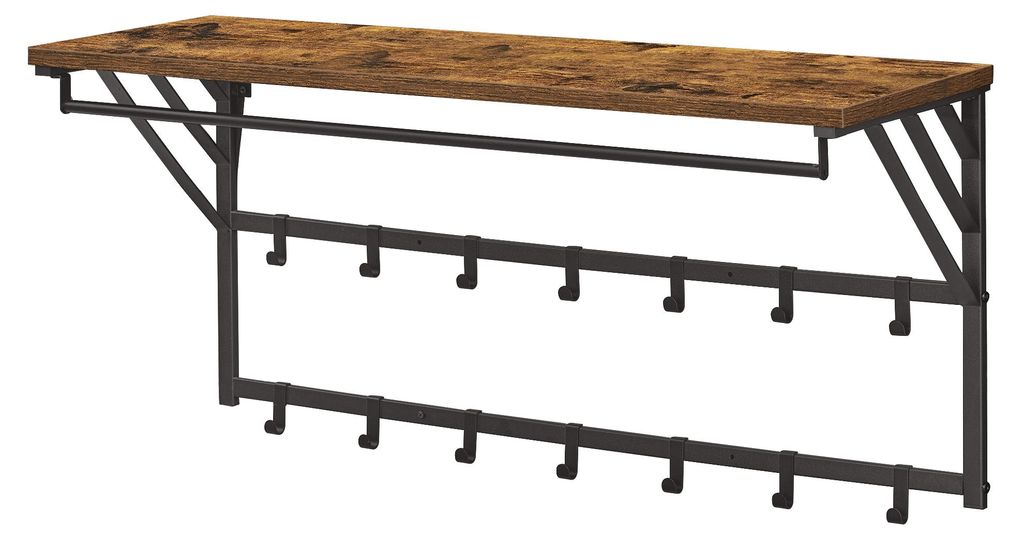 ACAZA Garderobe - Wandgarderobe - Industriell - Garderobe mit Haken - 14 Haken - Metall und Holz - Braun