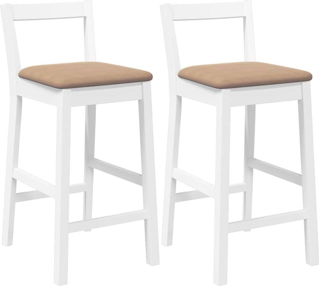 Barhocker mit Kissen 2 Stk. Weiß Massivholz Gummibaum