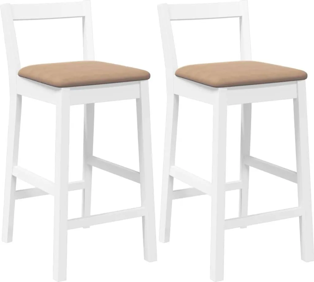SYFAX™ Sgabelli da Bar con Cuscini 2 pz Bianco Legno Massello di Hevea