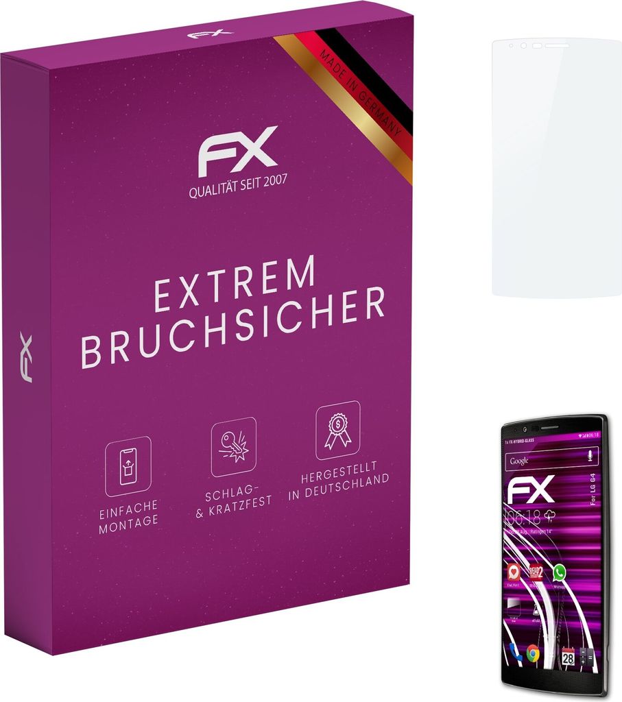 atFoliX FX-Hybrid-Glass Displayfolie kompatibel mit LG G4 Glasfolie