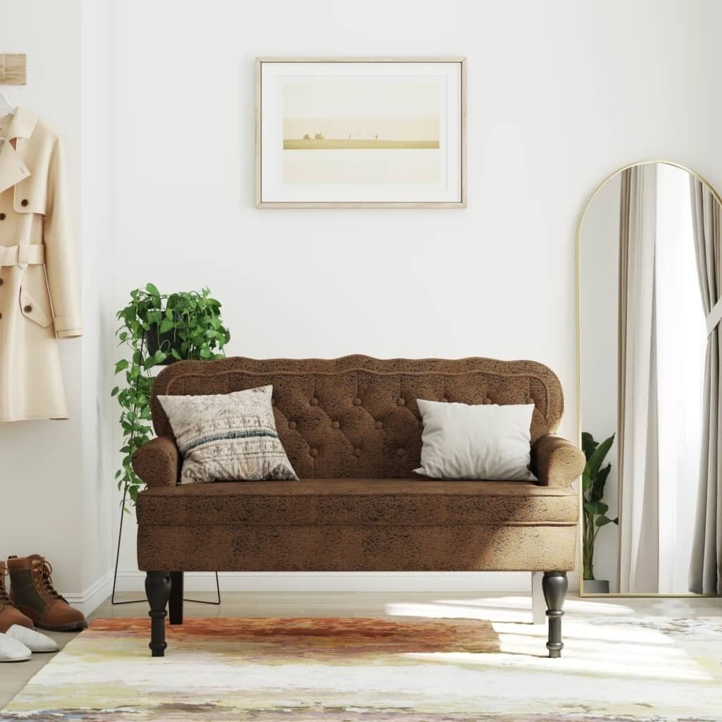 "WINTER SALE"Sitzbank - modernes Design - Truhenbank Schuhbank - mit Rückenlehne Braun 119,5x64,5x75cm Wildleder-Optik NEU715998 - Sitztruhen
