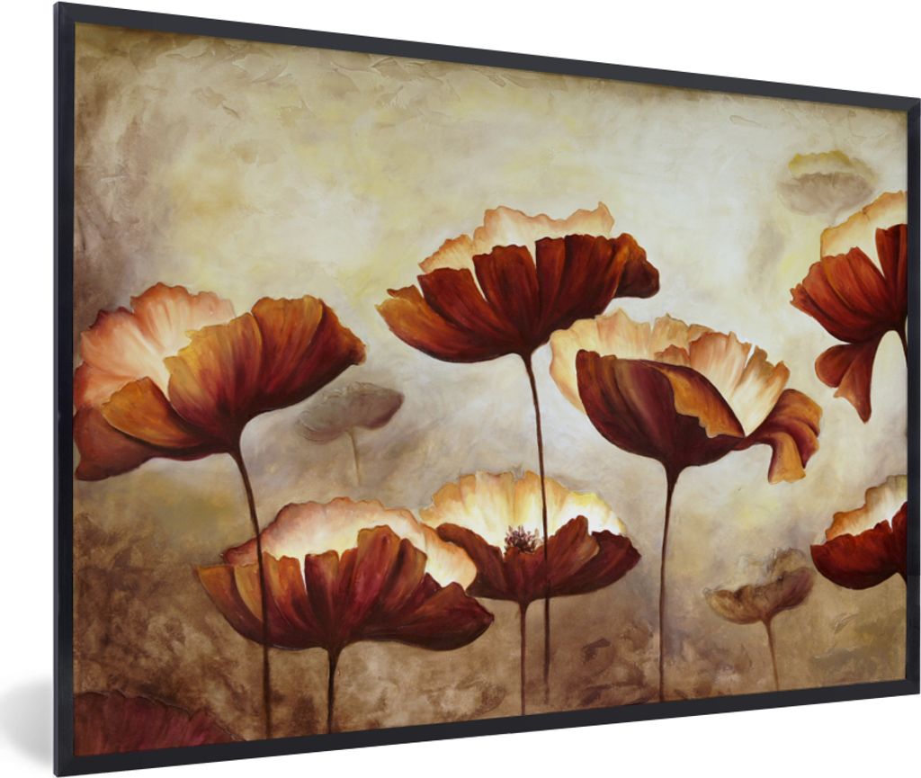 MuchoWow Gerahmtes Poster Malerei - Blumen - Ölfarbe - Pflanzen 30x20 cm - Poster mit Schwarzem Bilderrahmen Wandposter Rahmen Foto Bilder - Kun...