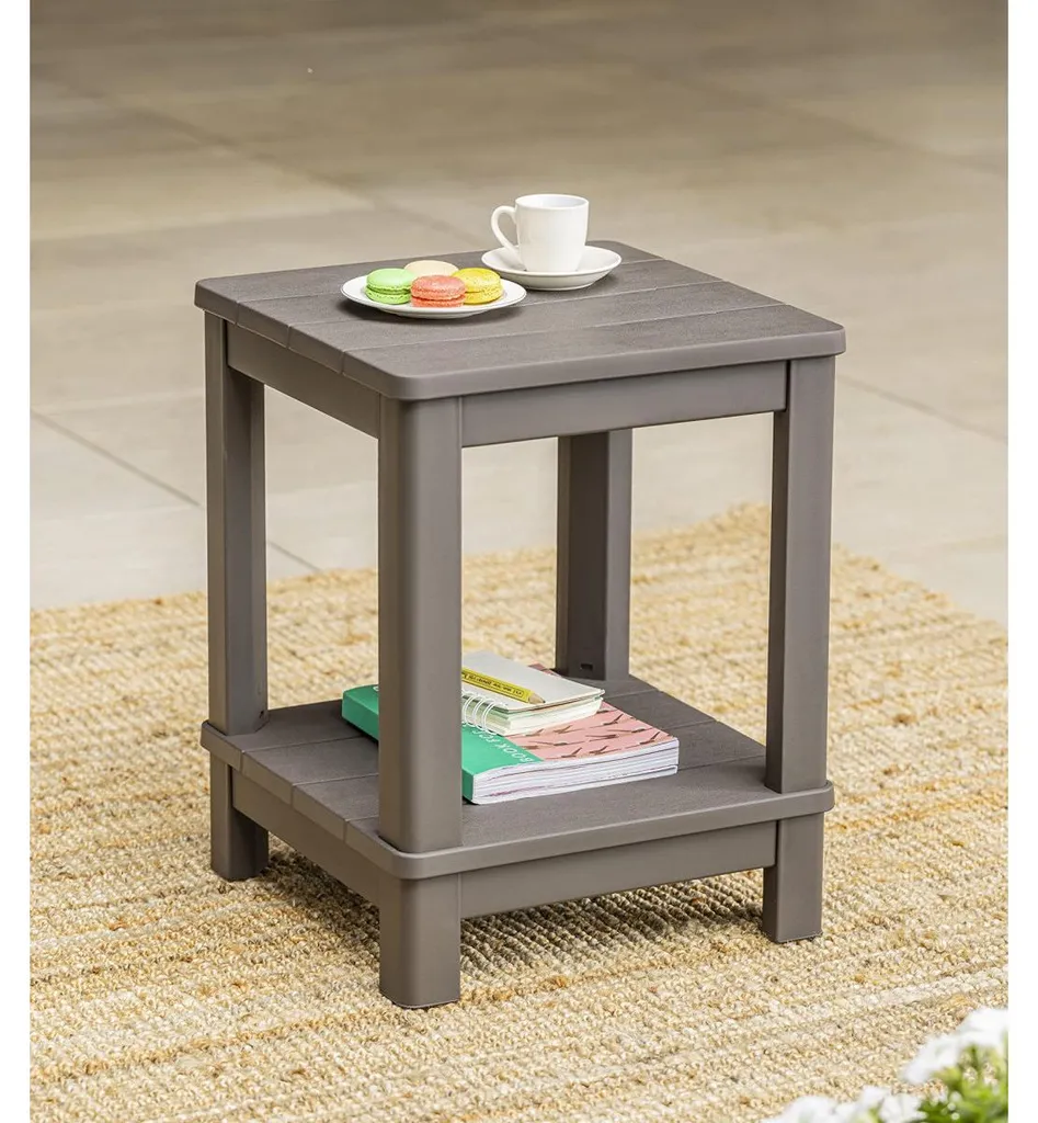 Table d'appoint extérieure avec double plateau en résine Keter Deluxe