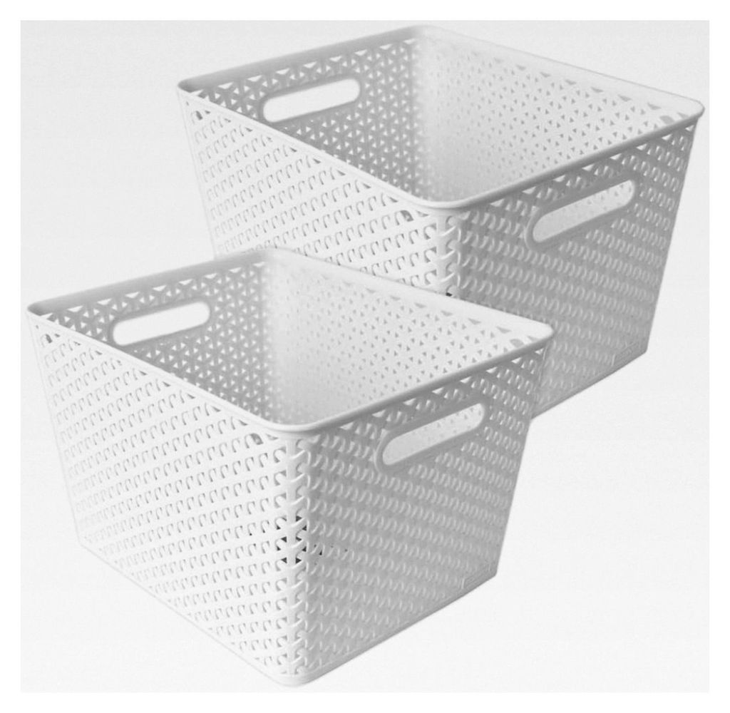 2 Stück Aufbewahrungsboxen in Rattan Optik, Kunststoffbox 18L Weiß