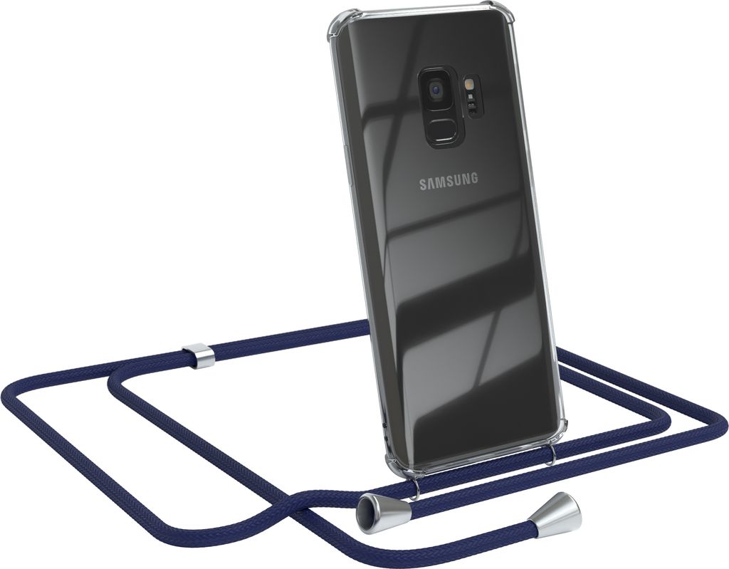 EAZY CASE Handykette kompatibel mit Samsung Galaxy S9, Handyhülle mit Umhängeband, Handykordel, Schutzhülle Clear, Band in Blau