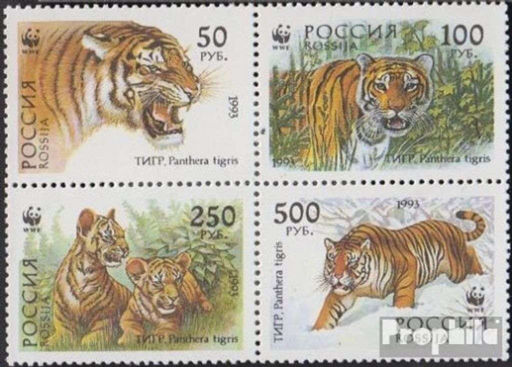 Briefmarken Russland 1993 Mi 343-346 Viererblock (kompl.Ausg.) postfrisch Ussuri-Tiger