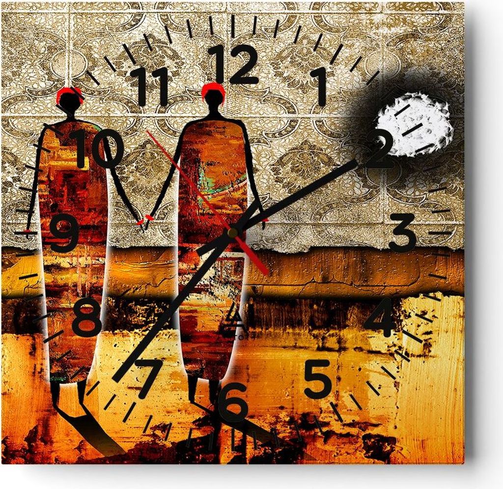 Wanduhr - Quadrat - Glasuhr - Paar afrika wüste folklore - 30x30cm - Schleichendes Uhrwerk - Lautlos - zum Aufhängen bereit - Dekoration Modern -...