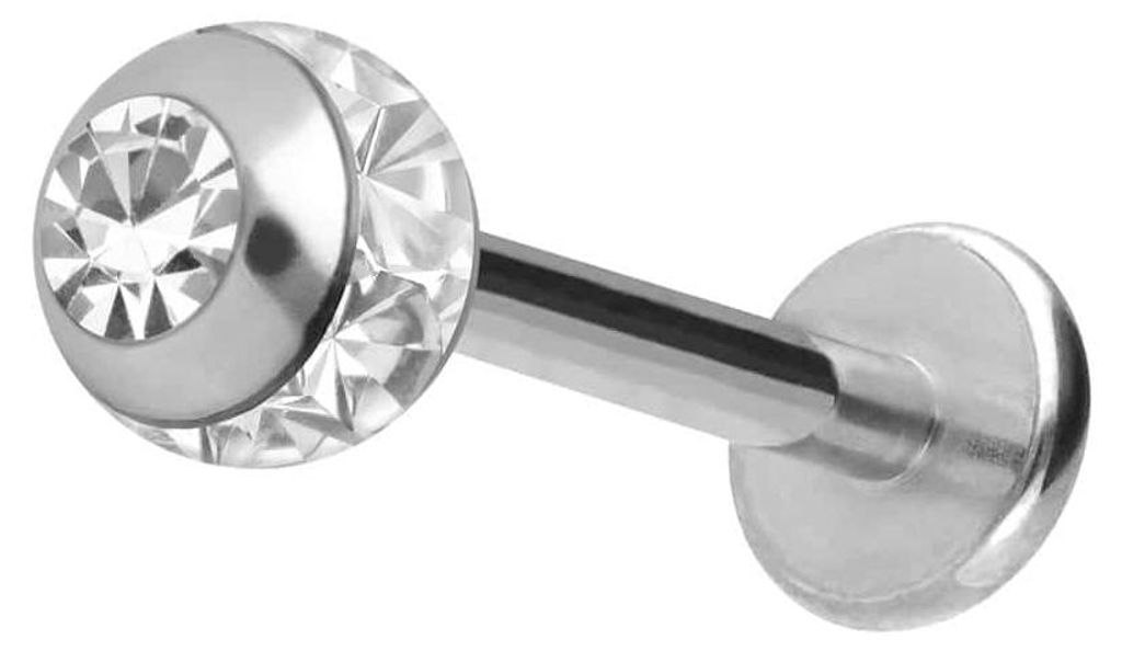 Ohrpiercing, Nasenpiercing Chirurgenstahl Labret EPOXY-RING-KUGEL + KRISTALL Silber Stablänge: 12mm + Stabstärke: 1,2mm + Kugelgröße: 4mm
