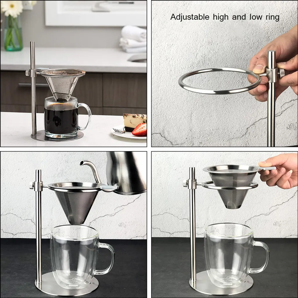 Station de café goutte à goutte manuelle Inox avec support ajustable
