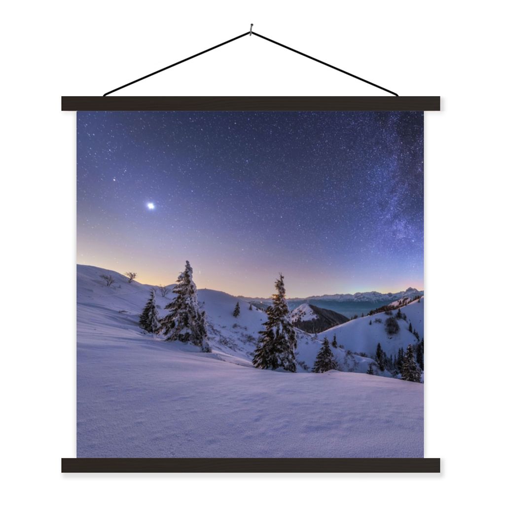MuchoWow Textilposter Winter - Schnee - Nacht - Bäume 60x60 cm mit schwarzem Rahmen - Posteraufhänger