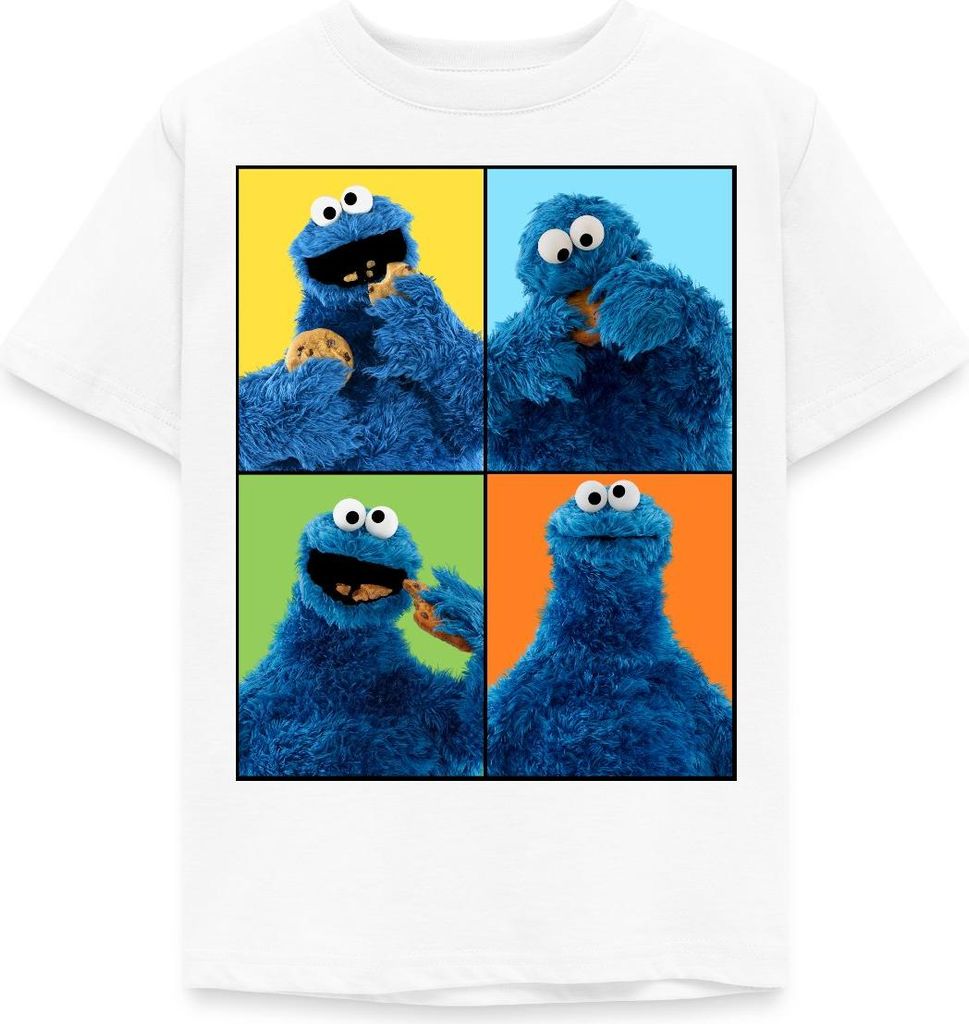 Spreadshirt Sesamstraße Krümelmonster Posen Kinder T-Shirt, 98/104 (3-4 Jahre), Weiß