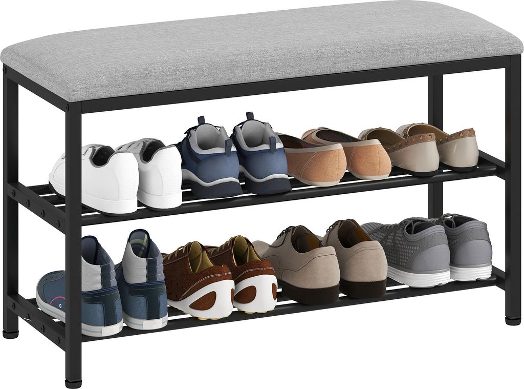 HOMCOM Schuhbank mit Sitzfläche, Sitzbank mit Stauraum, Schuhregal mit 2 offene Fächer, Sitzbank, Bank, Garderobenbank für Wohnzimmer, Flur, 81 ...