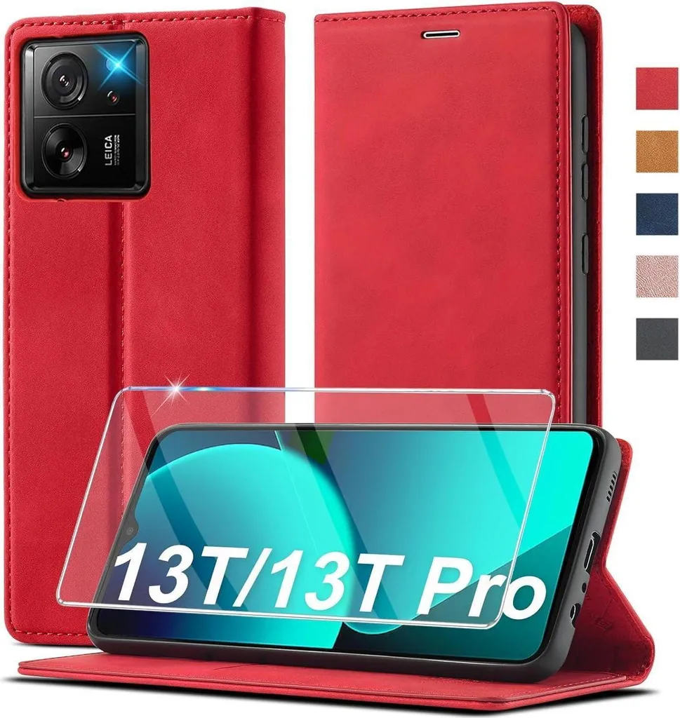 Housse en cuir pour Xiaomi 13T Pro - Étui Portefeuille Rouge Élégant
