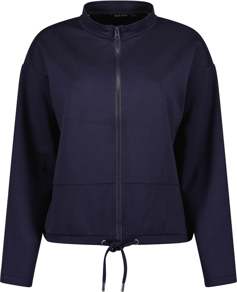Blue Seven Damen Sweatjacke mit Stehkragen - Unifarbene Freizeitjacke mit Reißverschluss in Nachtblau Größe 40