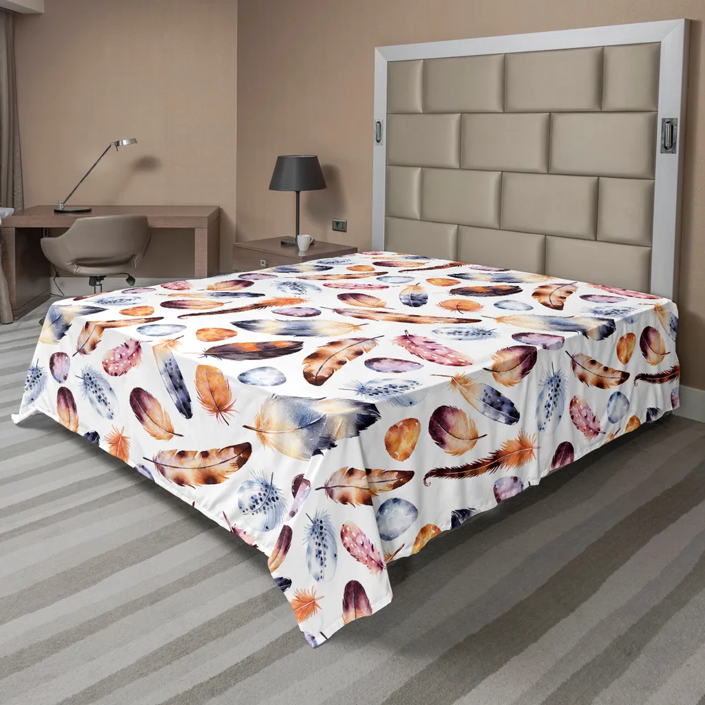 Drap de Lit Anti-Plis Motif Paon Vintage 244x205 cm Doux au Toucher