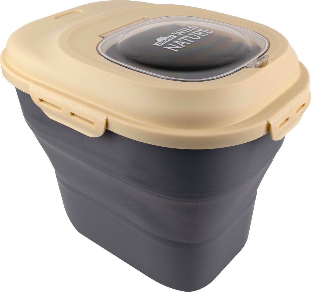 Dehner Wild Nature Futtertonne Barrel, ca. 33 x 37.5 x 45 cm, 25 l, Kunststoff, beige/anthrazit