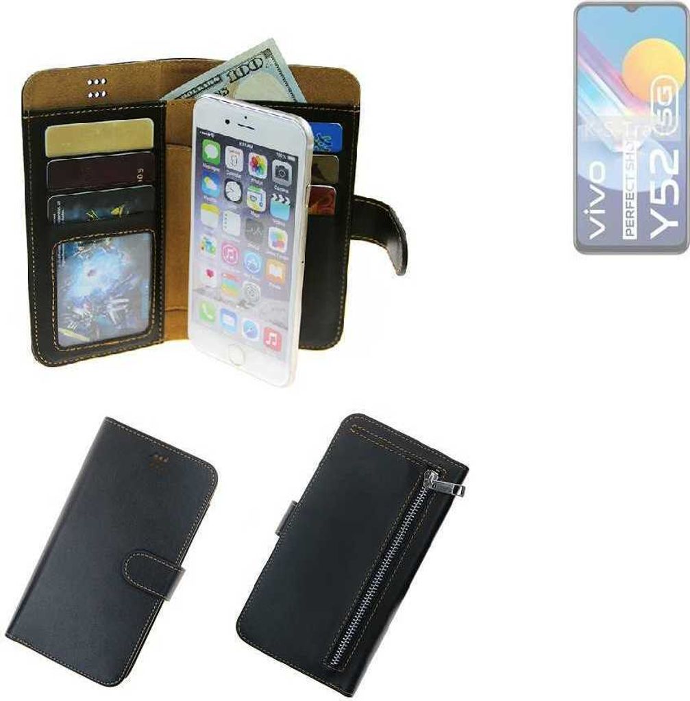 K-S-Trade Schutz Hülle kompatibel mit Vivo Y52 5G Klapphülle Case Phone cover Slim Handytasche Handy Hülle schwarz aus Kunstleder (1 Stk)
