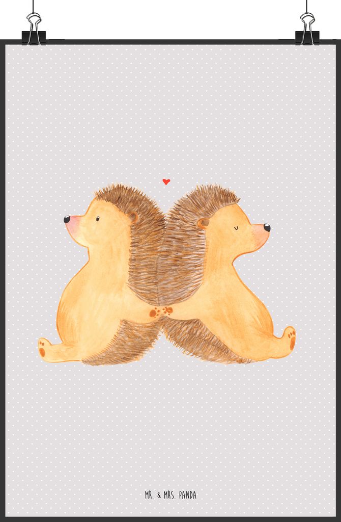 Mr. & Mrs. Panda Bild Igel händchenhaltend DIN A0 - Grau Pastell - Geschenk, Wandbild, Love, Lieblingsmensch, Verknallt, drucke, Freundin, Hochzei...