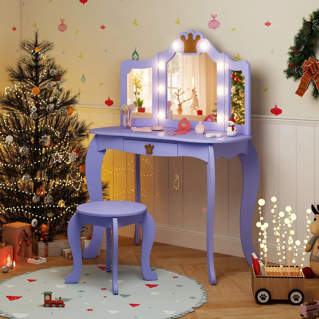 Table de Maquillage Enfant Violette avec Éclairage et Petit Tabouret - 2