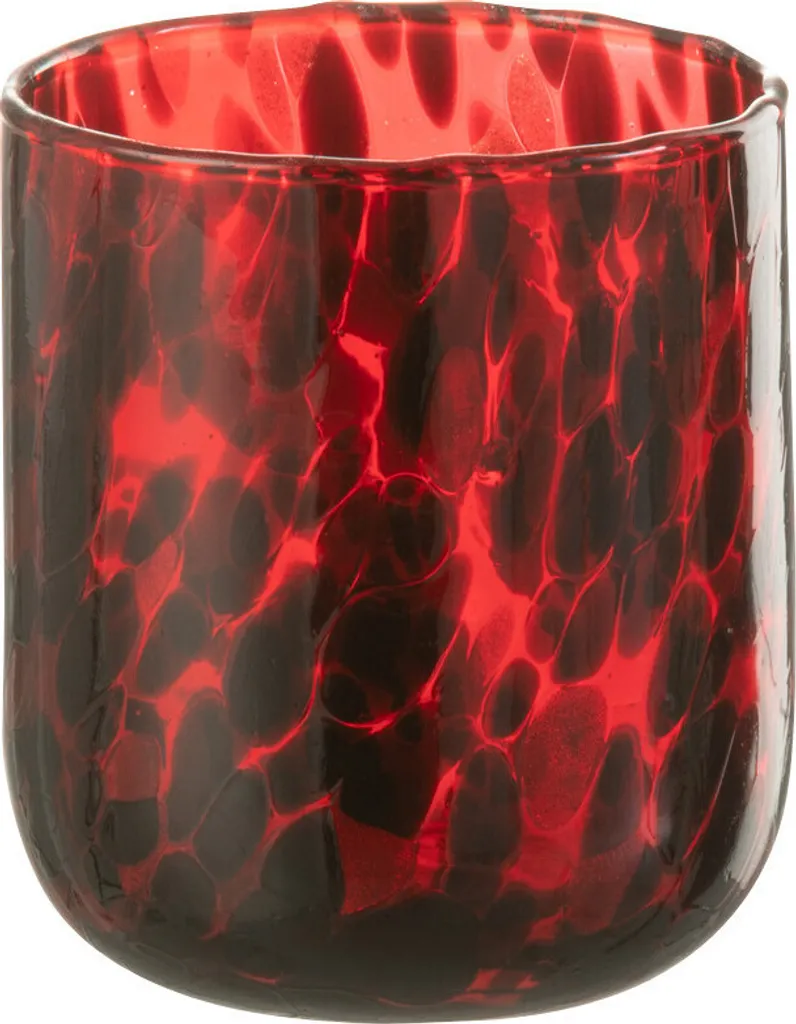 J-Line Porte-bougie Tacheté en Verre Rouge et Noir - Modèle Small