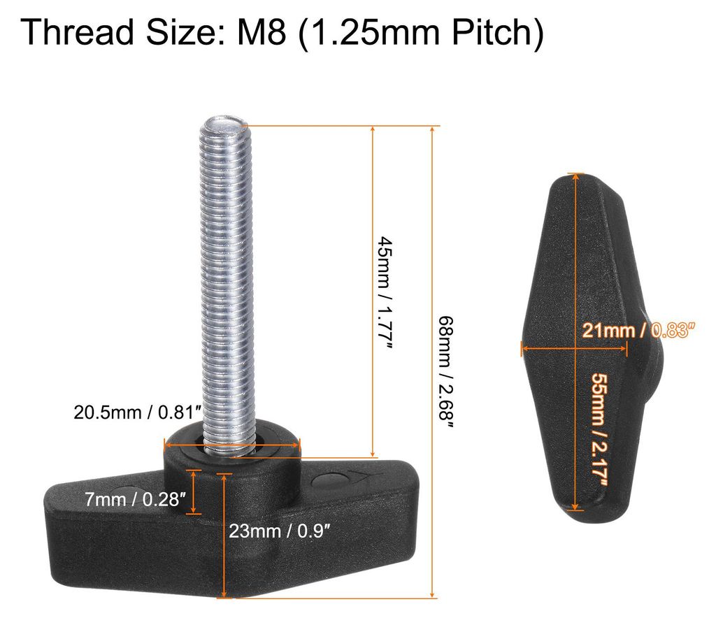 2 Stš¹ck R?ndelschrauben mit T Flš¹gelkn?pfe M8 x 45mm Kunststoff T-Kopf Kohlenstoffstahl 55mm Gewindebolzen Klemmschraube Flš¹gelschraube Ha...