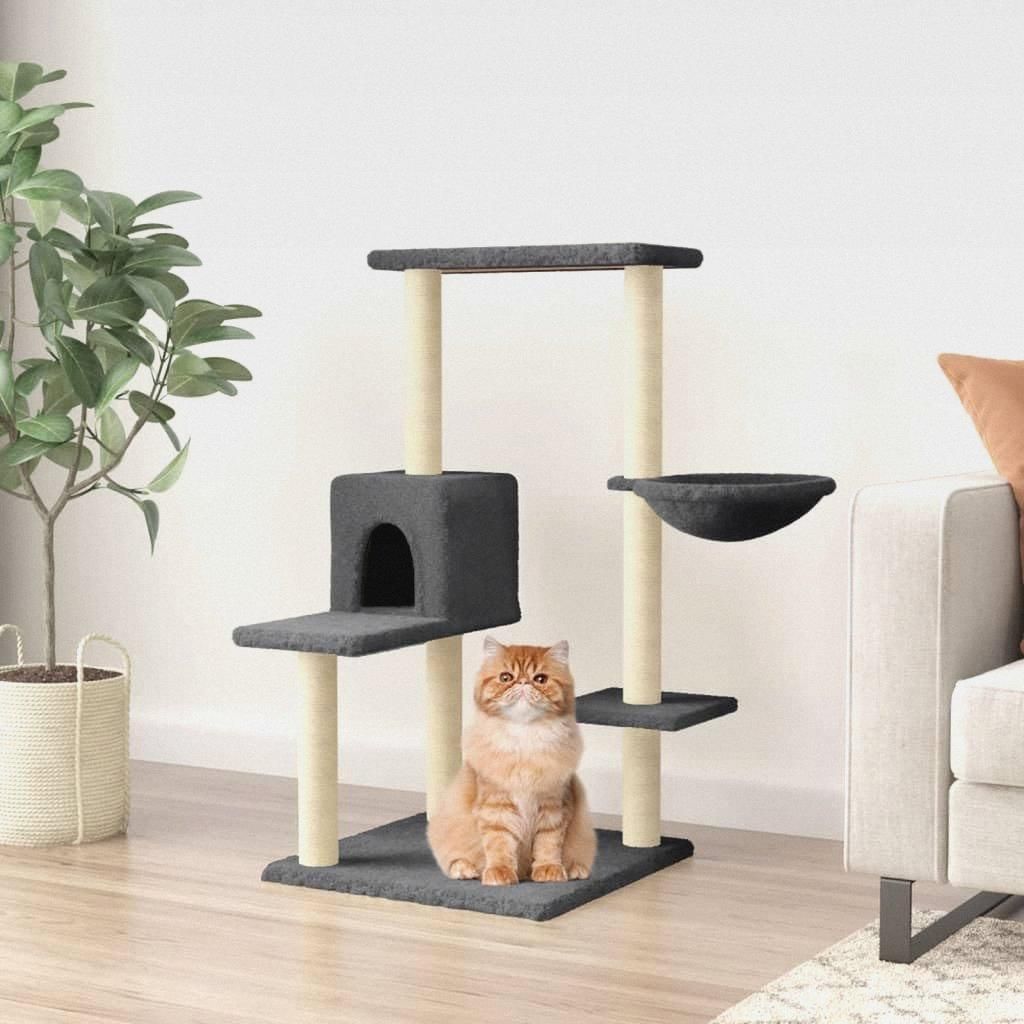 Kratzbaum mit Sisal-Kratzsäulen Dunkelgrau 95 cm Katzenmöbel für kleine und große Katzen