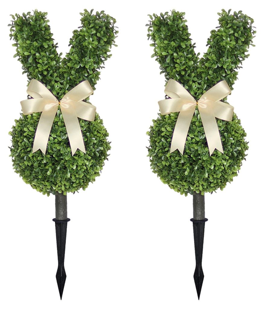2 künstliche Hasen-Topiary-Bäume mit Spitze, UV-beständig, künstliche Buchsbaumbüsche, künstliche hasenförmige Sträucher für Garten, Terra...