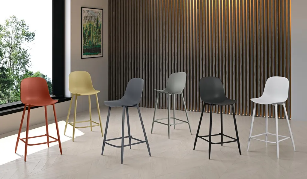 Tabouret haut Frida pour cuisine et bar gris foncé Lot de 4 empilable