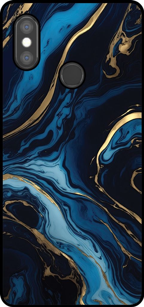 Smartphonica Handytasche Passend für Xiaomi Mi 8 mit Marmordruck - TPU zurück Abdeckung Fall Gold blau Marmor Design - Gold Blau