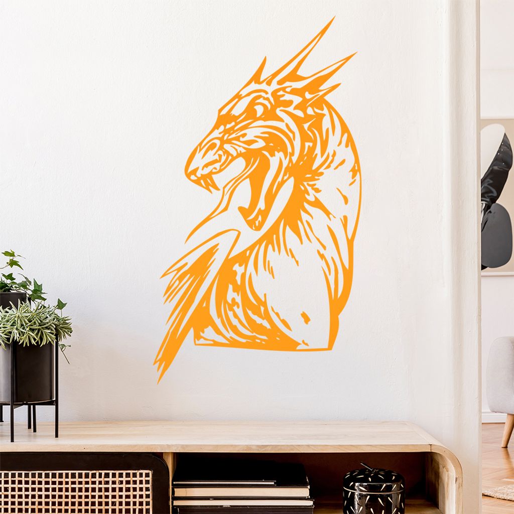 Drachen Kopf Wandtattoo in 6 Größen - Wandaufkleber Wall Sticker - Dekoration, Küche, Wohnzimmer, Schlafzimmer, Badezimmer