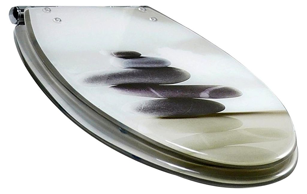 Umweltfreundlicher Harz WC-Sitz mit Edelstahl Einstellbarem Scharnier Ovalem Schnellverschluss Deckel in mehreren Farben mit Steinmotiv