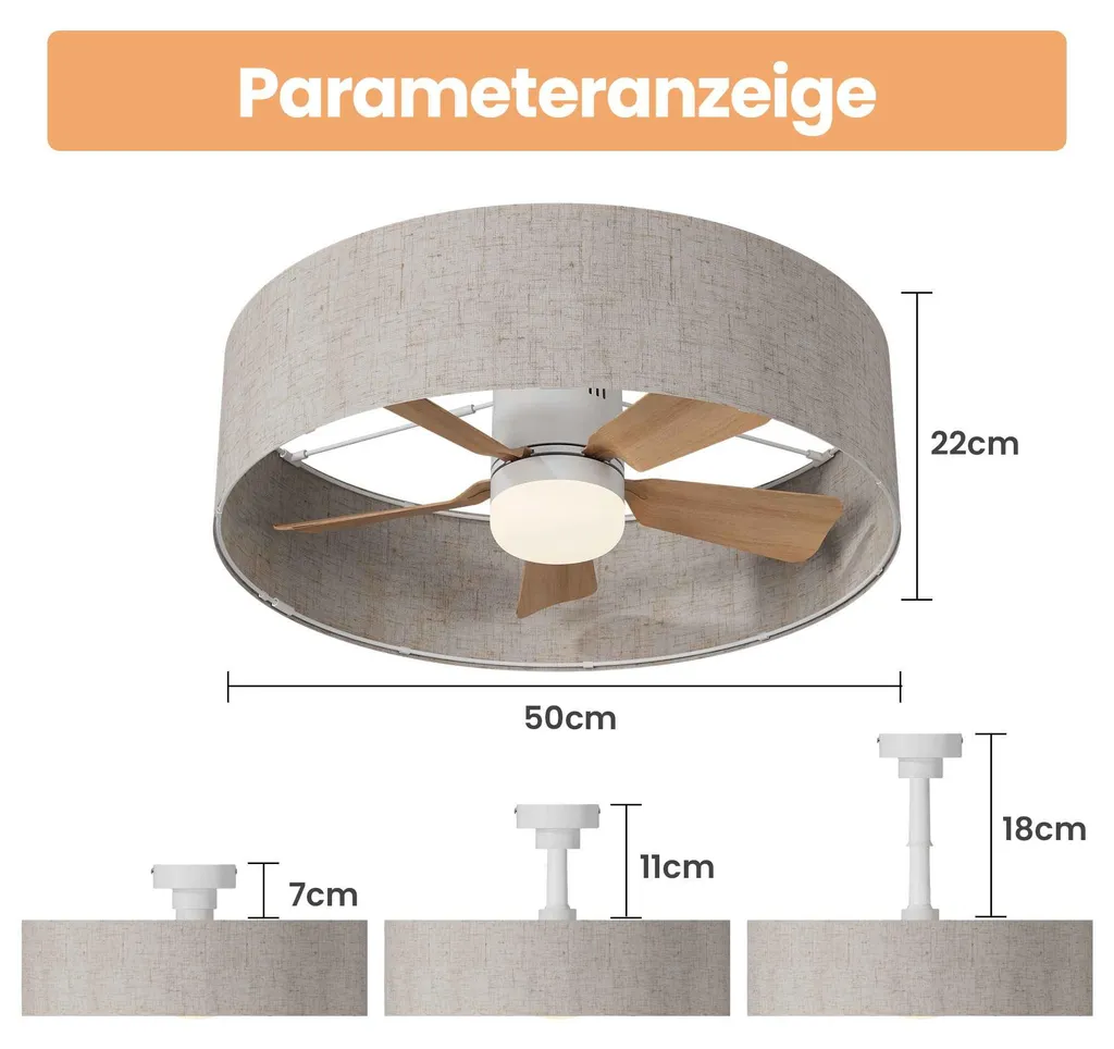Ventilateur de plafond silencieux AIORBER gris avec télécommande E27