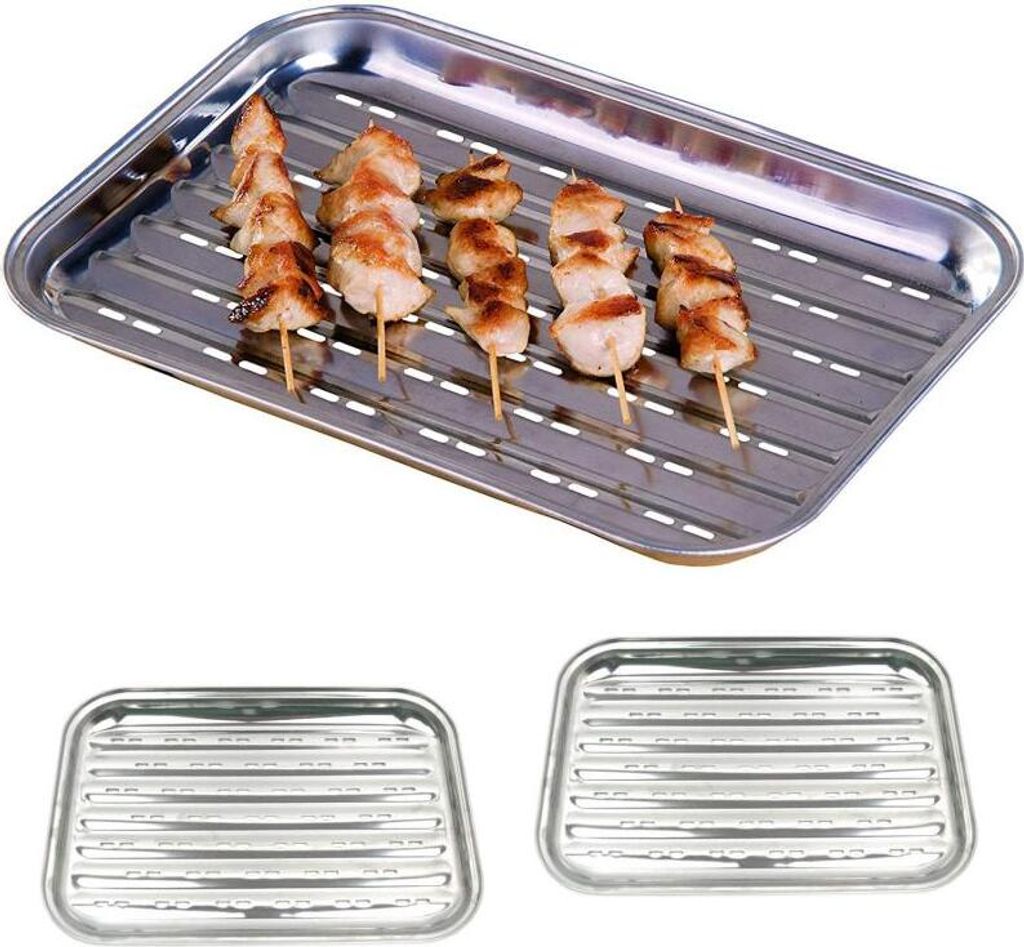 2x Premium Grillschale Edelstahl Grillpfanne Grillplatte Grillrost BBQ Rost Lochschale