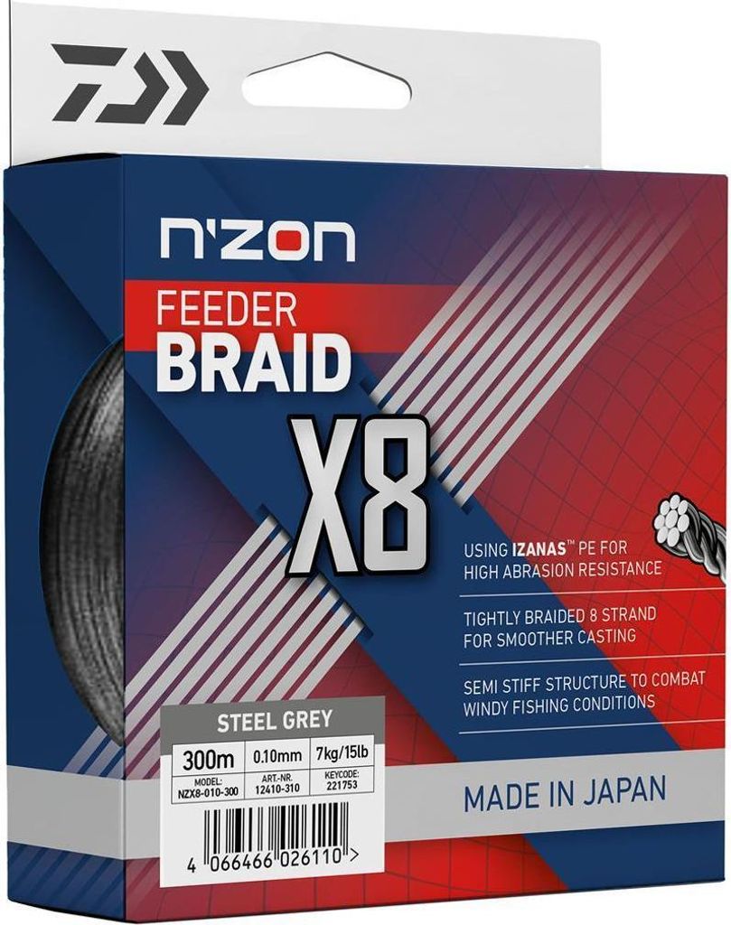 Daiwa Schnur N'ZON X8 Braid 0.12mm-300m steel gray