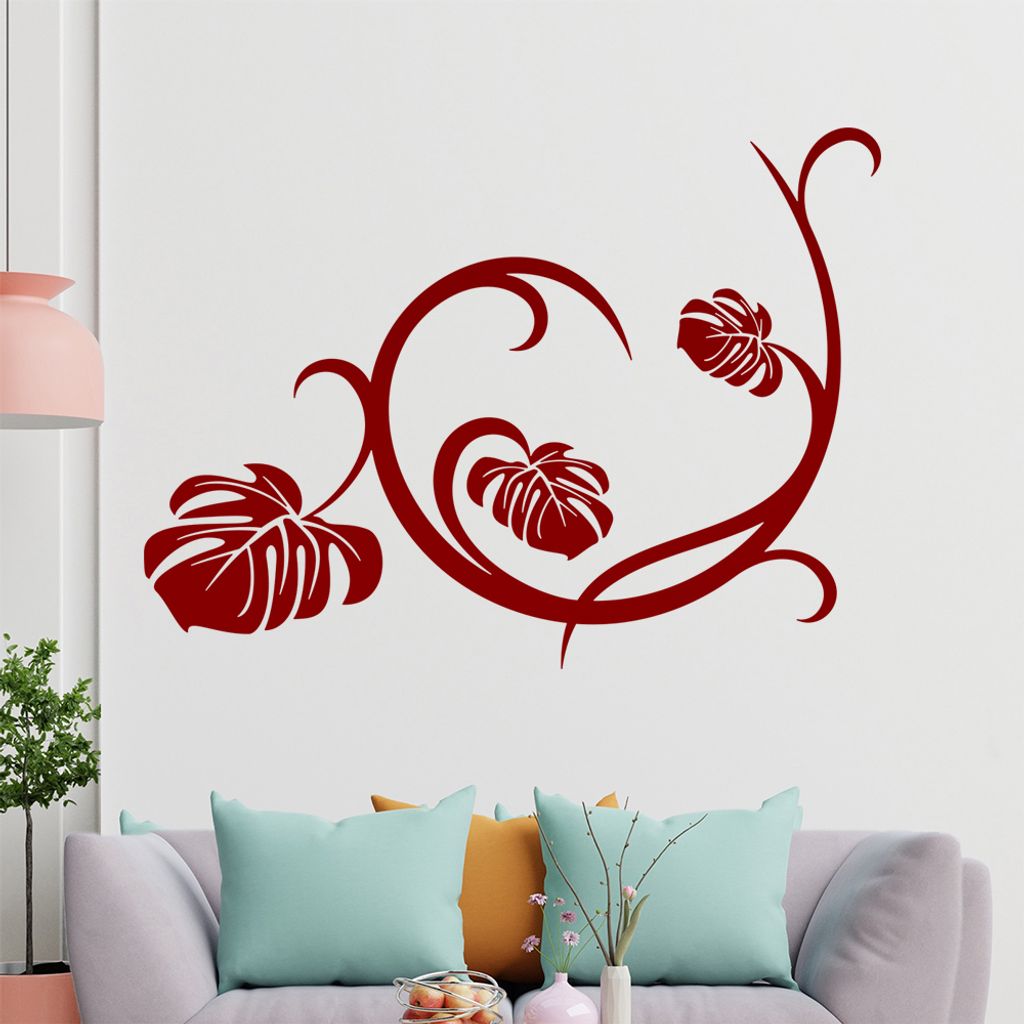 Blätter - Linien Wandtattoo in 6 Größen - Wandaufkleber Wall Sticker - Dekoration, Küche, Wohnzimmer, Schlafzimmer, Badezimmer