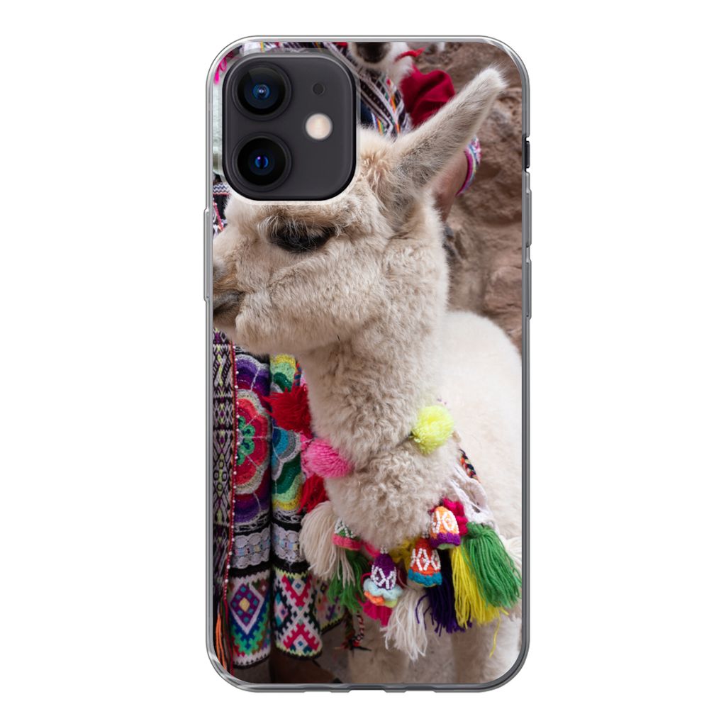MuchoWow Handyhülle Schutzhülle Hülle für iPhone 12 Alpaka - Halskette - Farben Silikon Softcase Handy Hülle - Schutzhülle