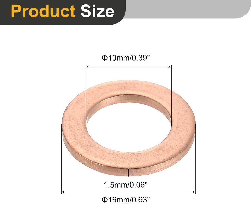 16 Stš¹ck Unterlegscheiben Set, M10 x 16mm x 1.5mm Messing Ring Beilagscheiben Sortiment, Flach Sicherungsscheiben Flachdichtung Metallscheiben f...