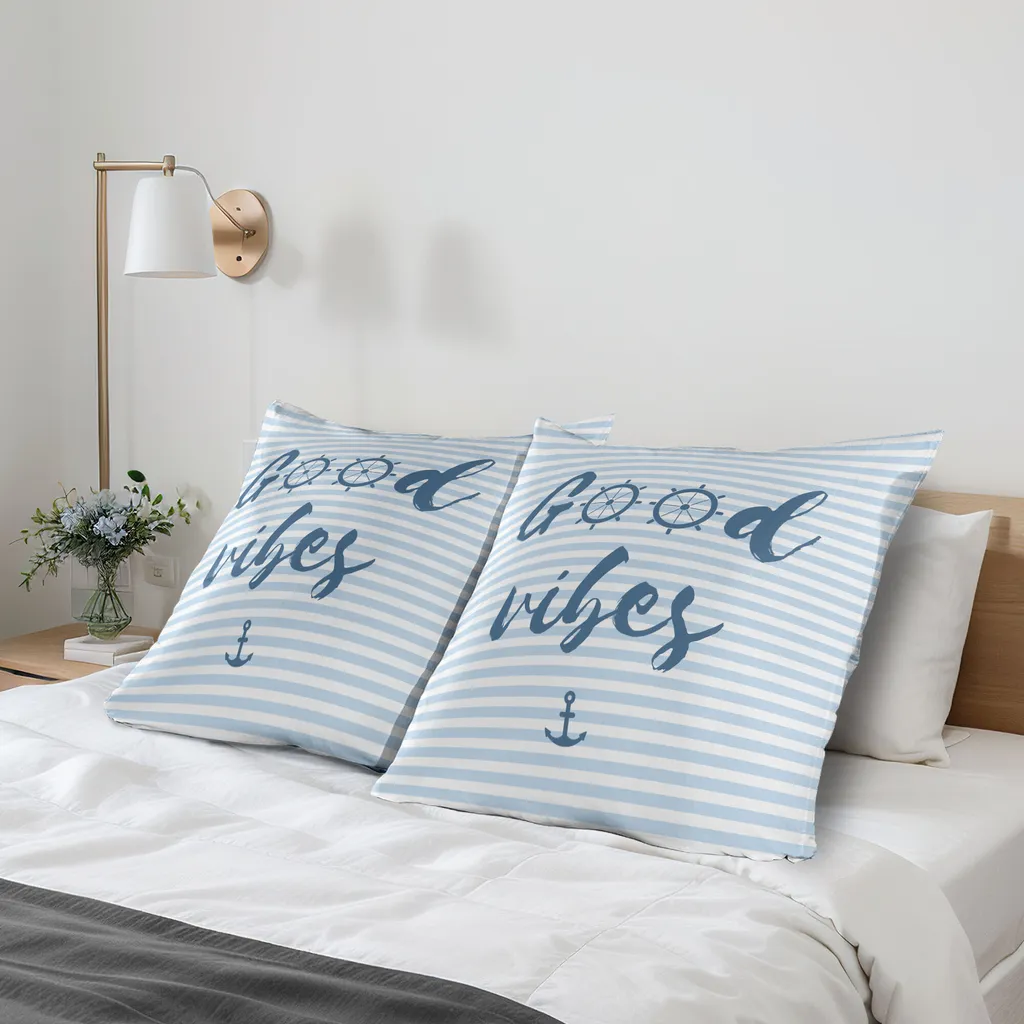 ABAKUHAUS Riposo Federa per cuscino Confezione da 2, Design nautico con strisce Pennellate Volanti Simbolo dell'ancora, Federa per cuscino decorativa stampata, 80x80 cm, Blu notte Azzurro