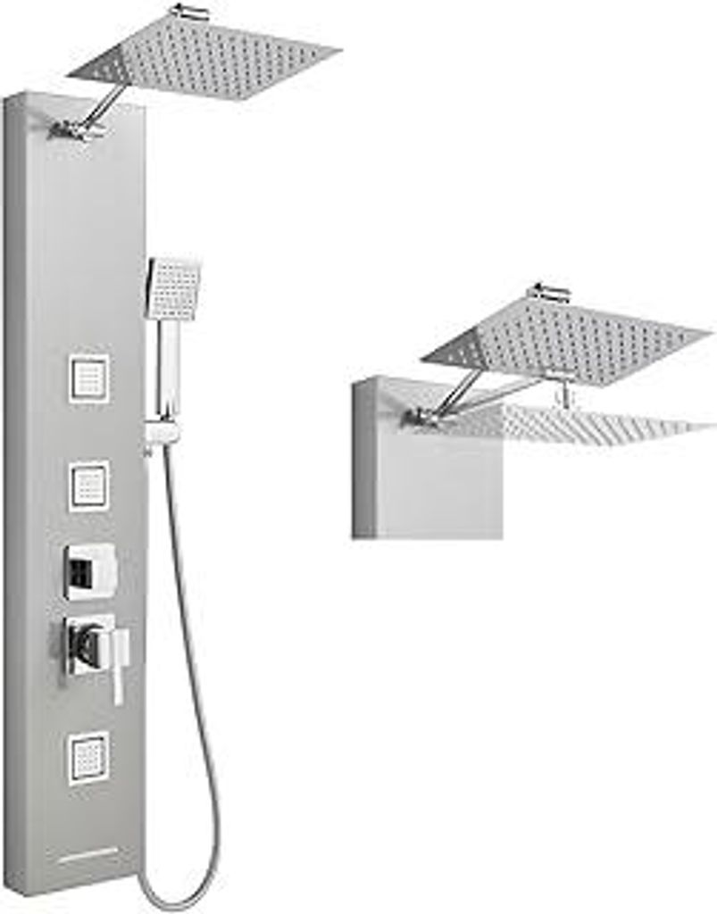 ROVOGO Duschpaneel mit Armatur - 30x20cm Edelstahl 304 Regenduschkopf, 4-Funktionen Duschsäule: Regenbrause, Massagedüsen, Handbrause, Wanneneinl...