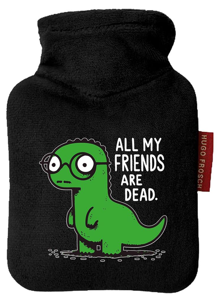 Huuraa Mini-Wärmflasche All friends are dead T-Rex 0,2 Liter Black Mini Veloursbezug Taschenwärmer Geschenkidee