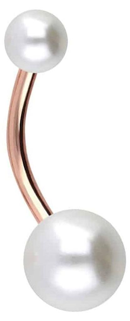 Bauchnabelpiercing Chirurgenstahl Bananabell SYNTHETISCHE PERLEN RoséGold Stablänge: 12mm